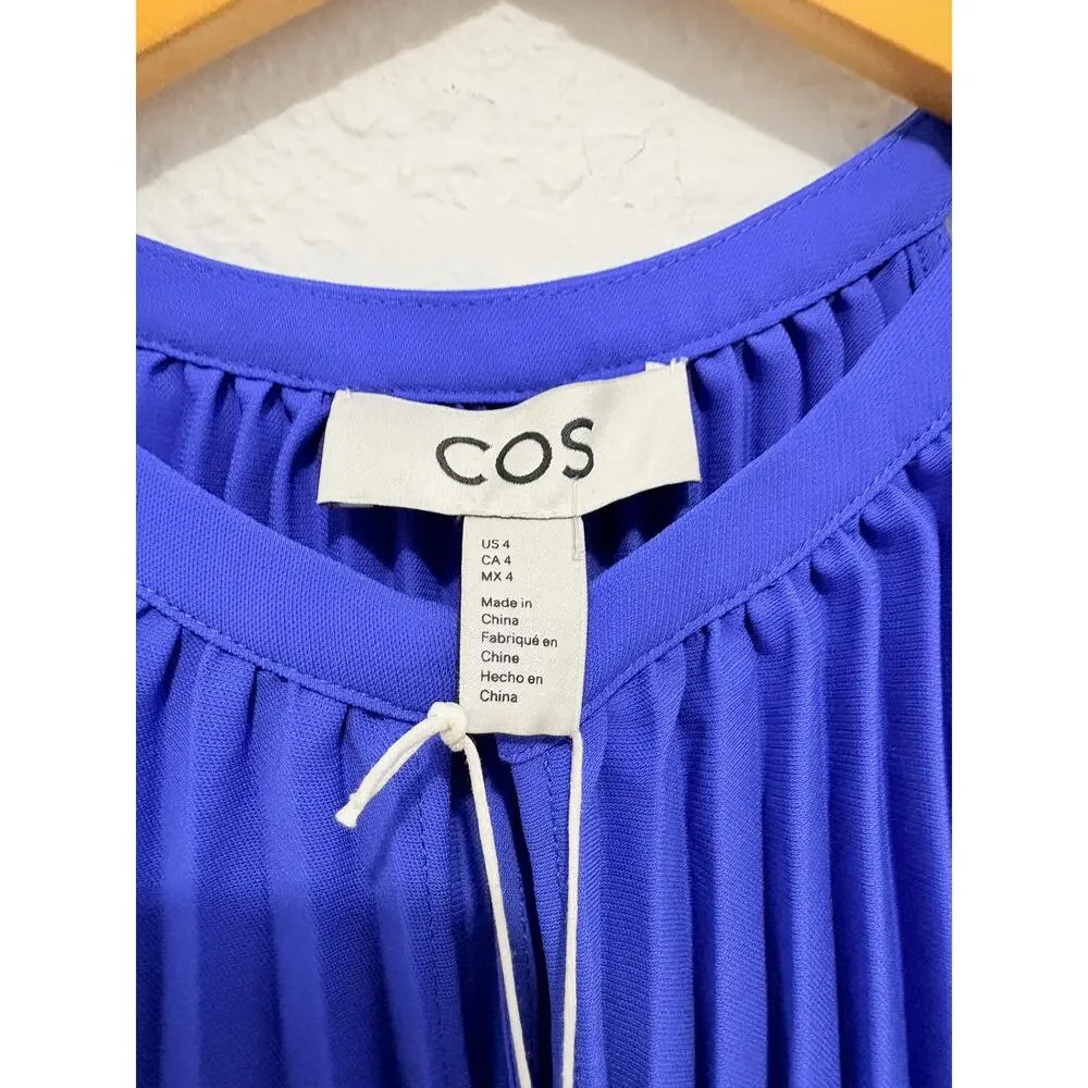 NWT COS Pleated Halterneck Midi Dress Sz 4 Cobalt Blue Wedding Guest Glam - Picture 4 of 9